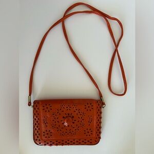 Elegant Orange Leather Crossbody Bag